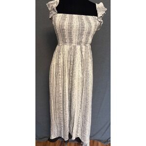 Savanna Jane Snakeskin‎ Print Smocked High Low Maxi Dress Grey White Sz Medium